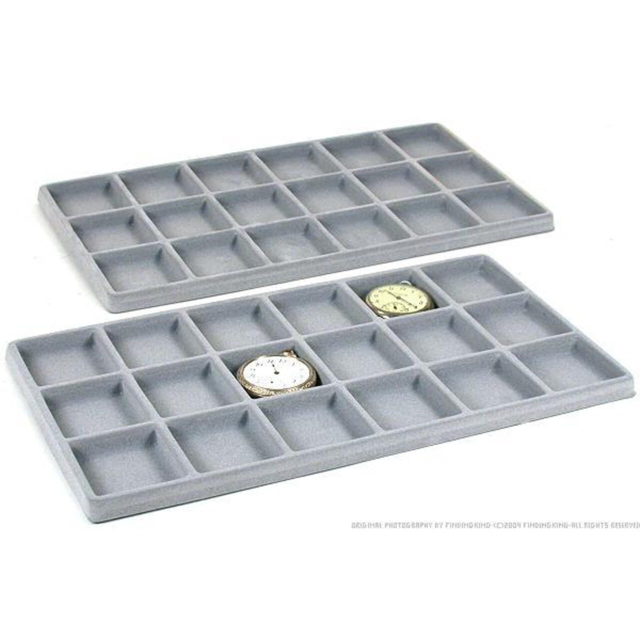 2 Gray 18 Slot Coin Jewelry Showcase Display Tray Inserts